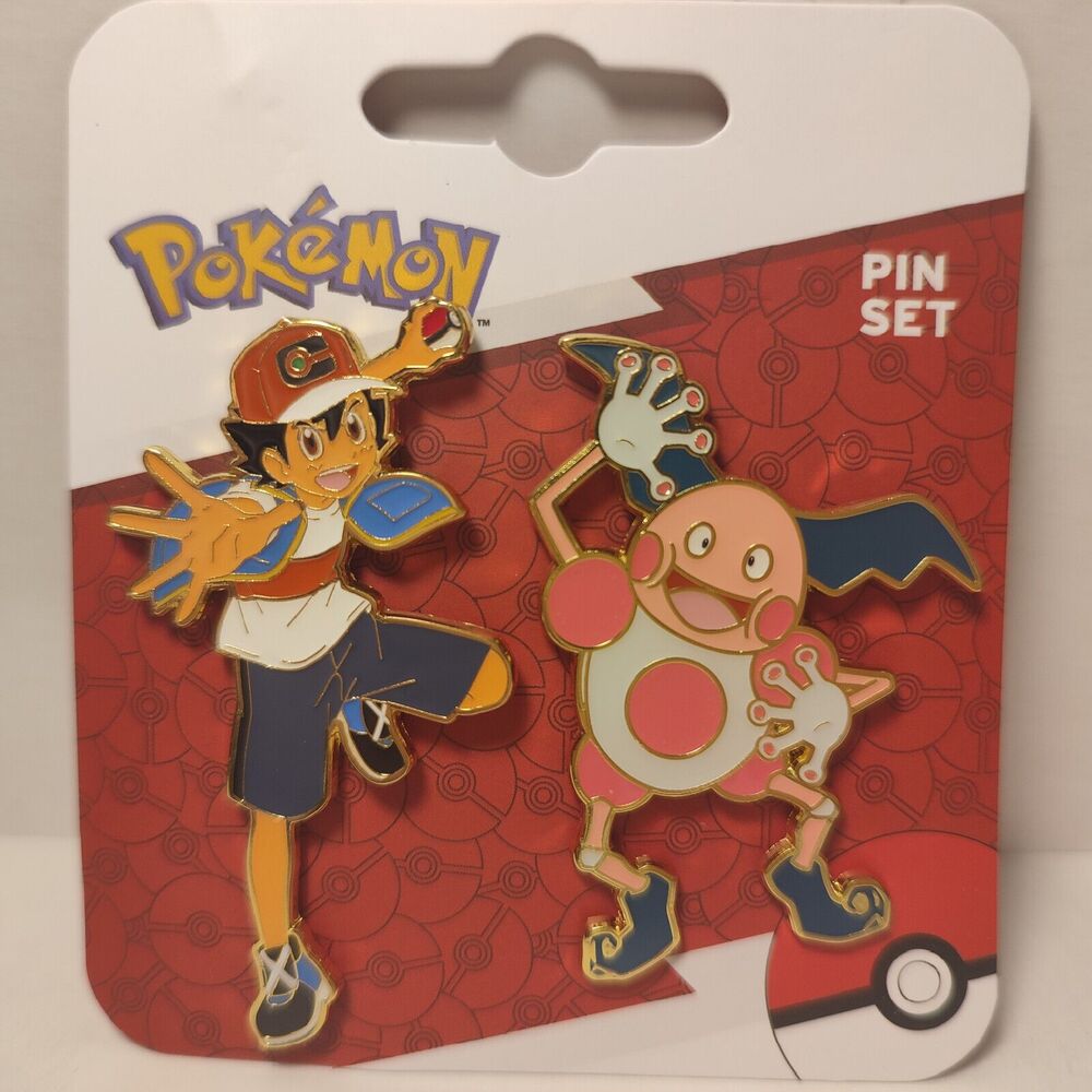 Pokemon Ash Ketchum And Mr Mime Enamel Pins Set Official Nintendo Collectibles
